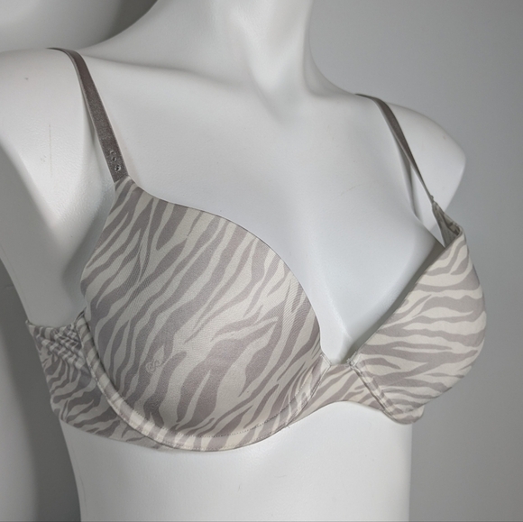 Victoria's Secret Biofit Demi uplift grey white zebra stripe bra 36B - Picture 5 of 9